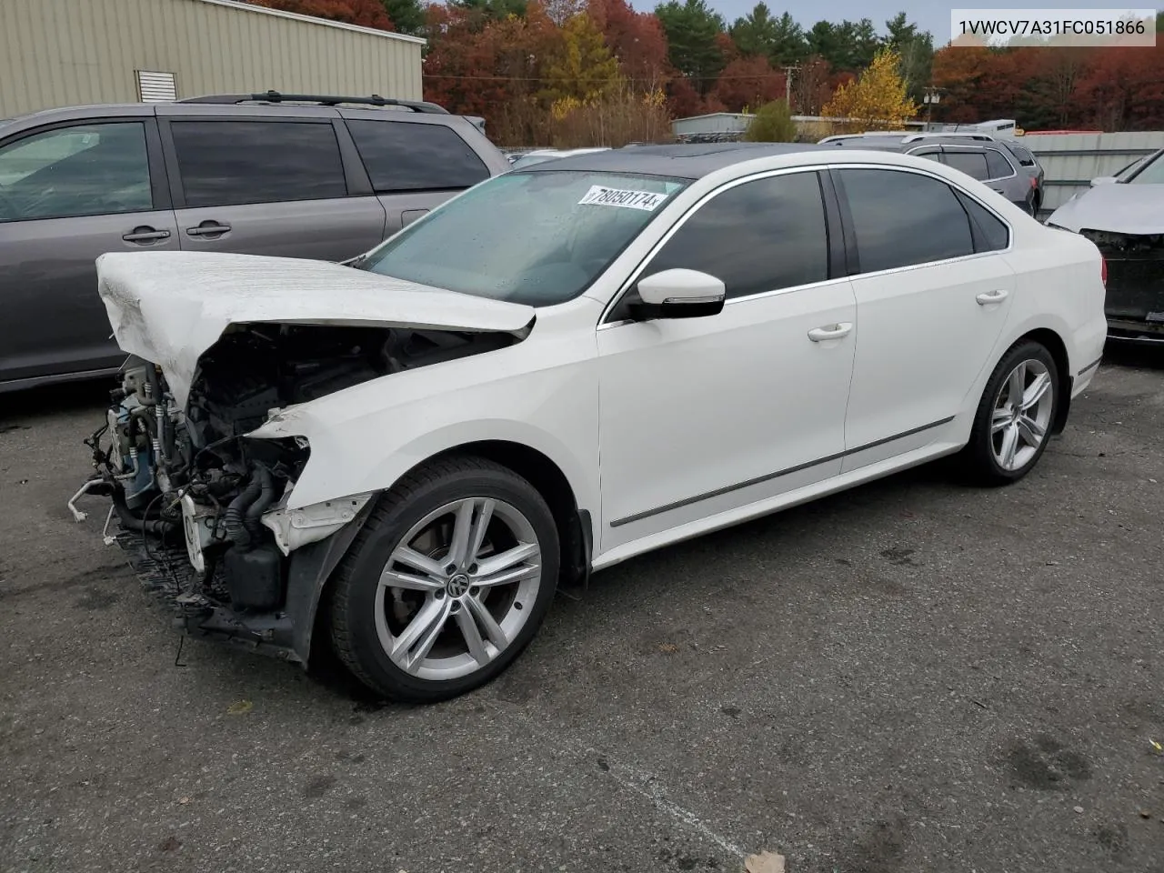 2015 Volkswagen Passat Sel VIN: 1VWCV7A31FC051866 Lot: 78050174