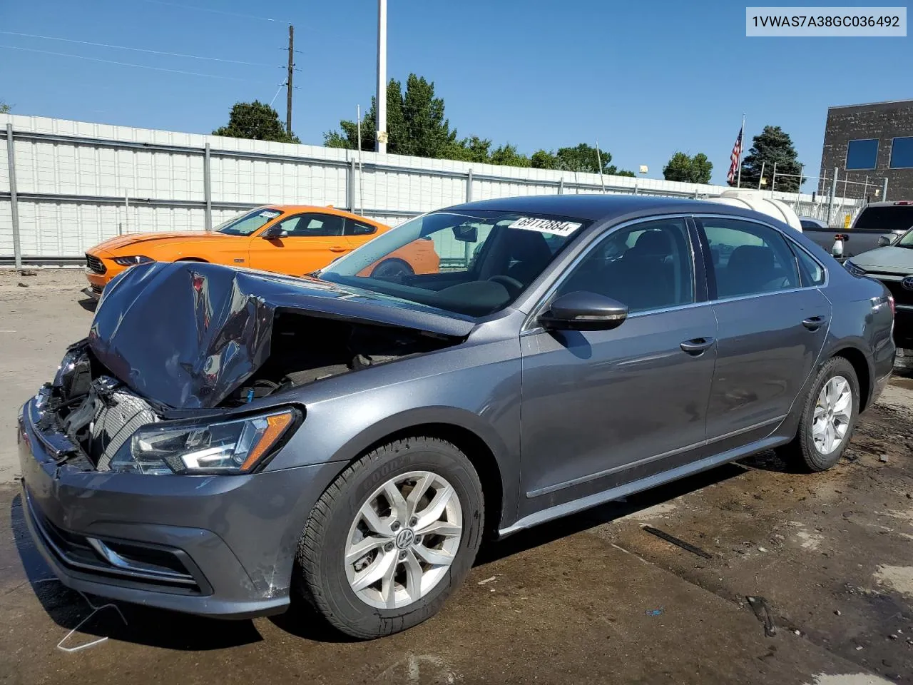 2016 Volkswagen Passat S VIN: 1VWAS7A38GC036492 Lot: 69112884