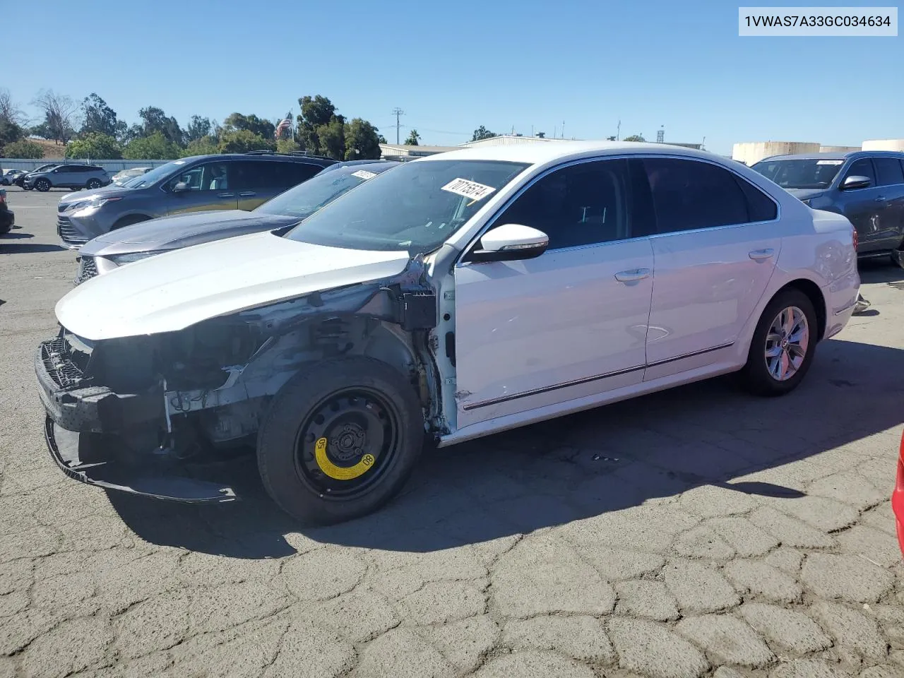 2016 Volkswagen Passat S VIN: 1VWAS7A33GC034634 Lot: 70715574