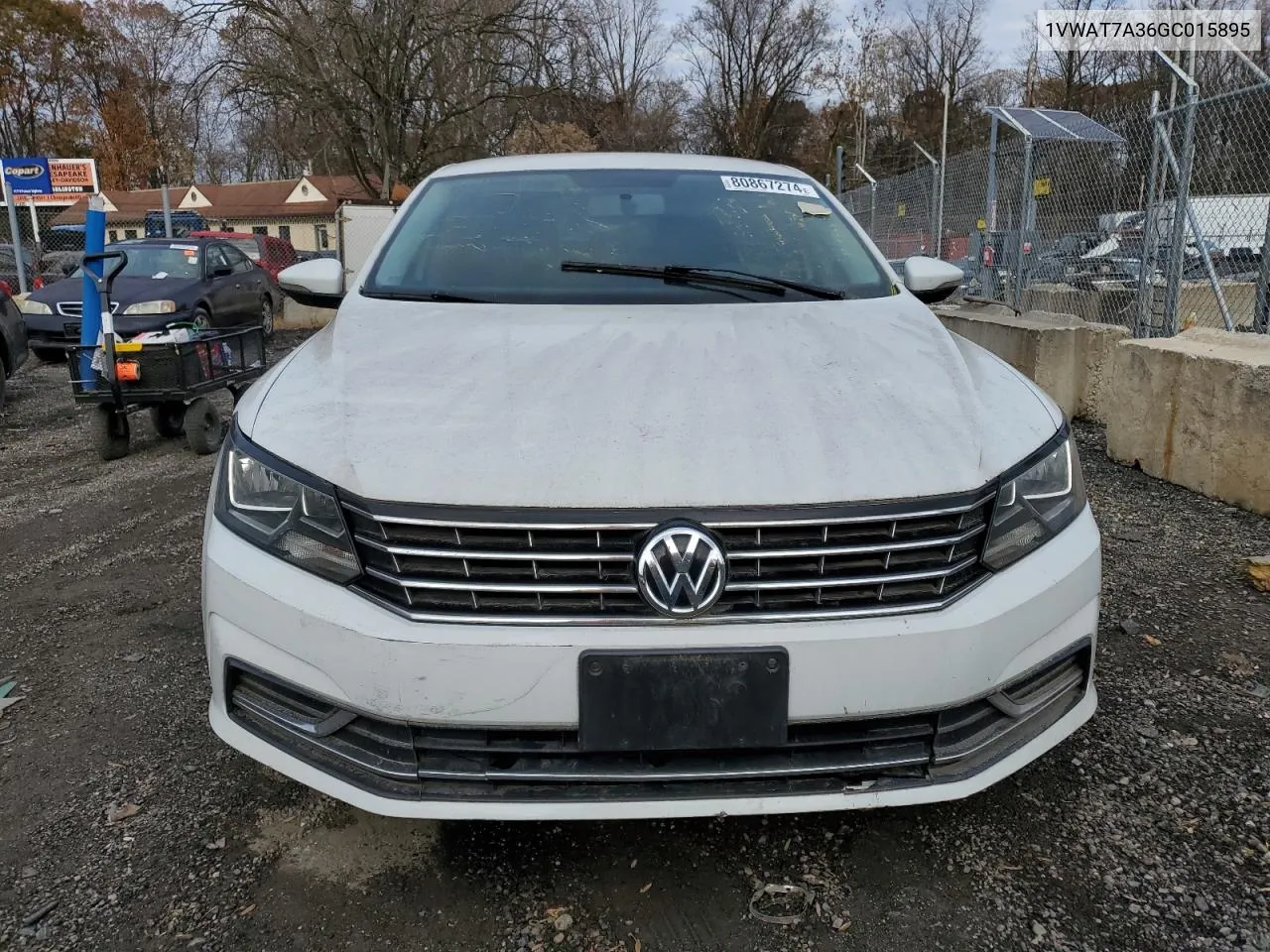 2016 Volkswagen Passat S VIN: 1VWAT7A36GC015895 Lot: 80867274