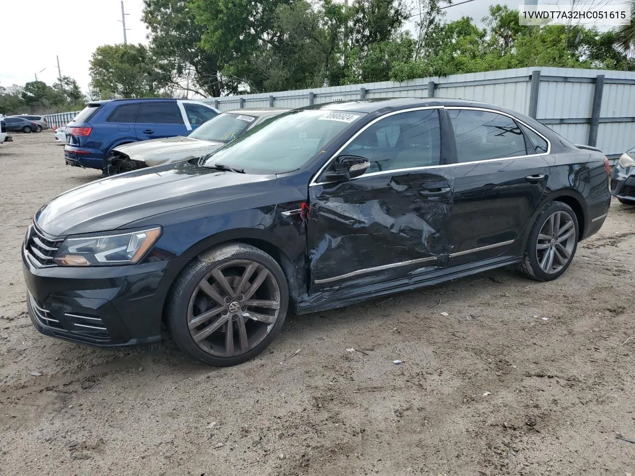 2017 Volkswagen Passat R-Line VIN: 1VWDT7A32HC051615 Lot: 70906924