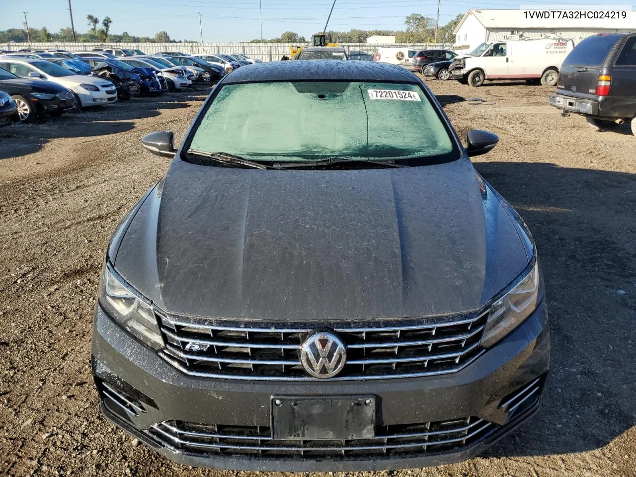 2017 Volkswagen Passat R-Line VIN: 1VWDT7A32HC024219 Lot: 72201524