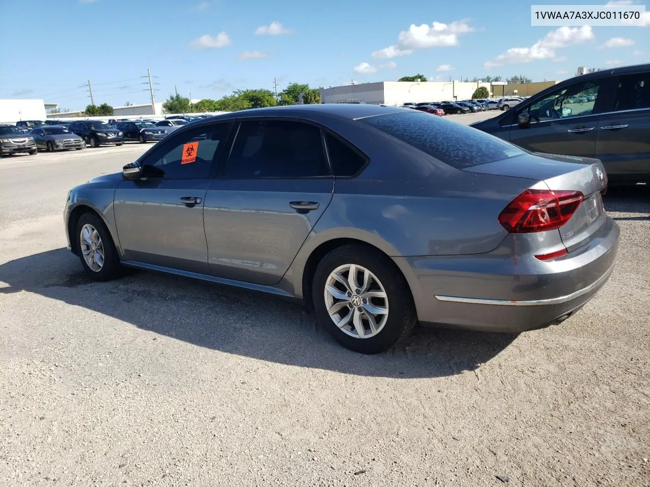 2018 Volkswagen Passat S VIN: 1VWAA7A3XJC011670 Lot: 73972614