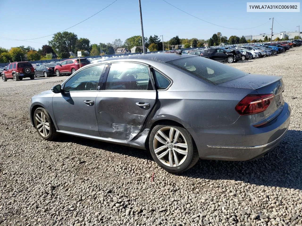 2019 Volkswagen Passat Wolfsburg VIN: 1VWLA7A31KC006982 Lot: 75417334