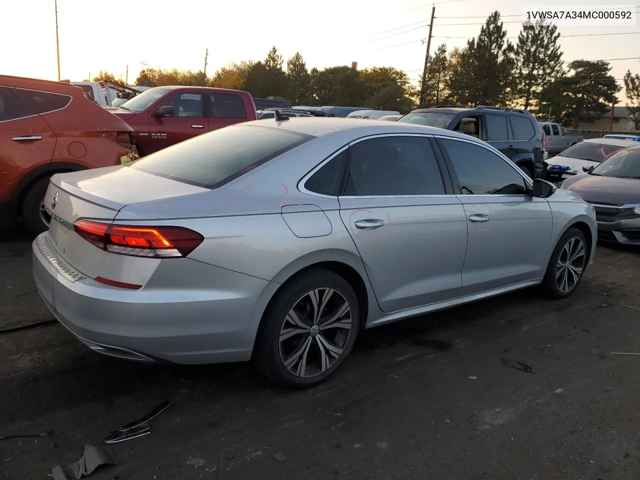 2021 Volkswagen Passat Se VIN: 1VWSA7A34MC000592 Lot: 75021444