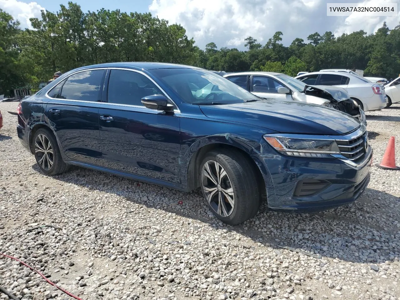 2022 Volkswagen Passat Se VIN: 1VWSA7A32NC004514 Lot: 59592474