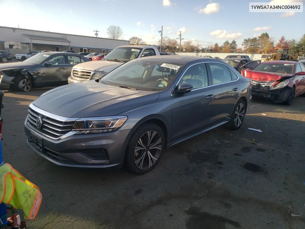 2022 Volkswagen Passat Se VIN: 1VWSA7A34NC004692 Lot: 76938204