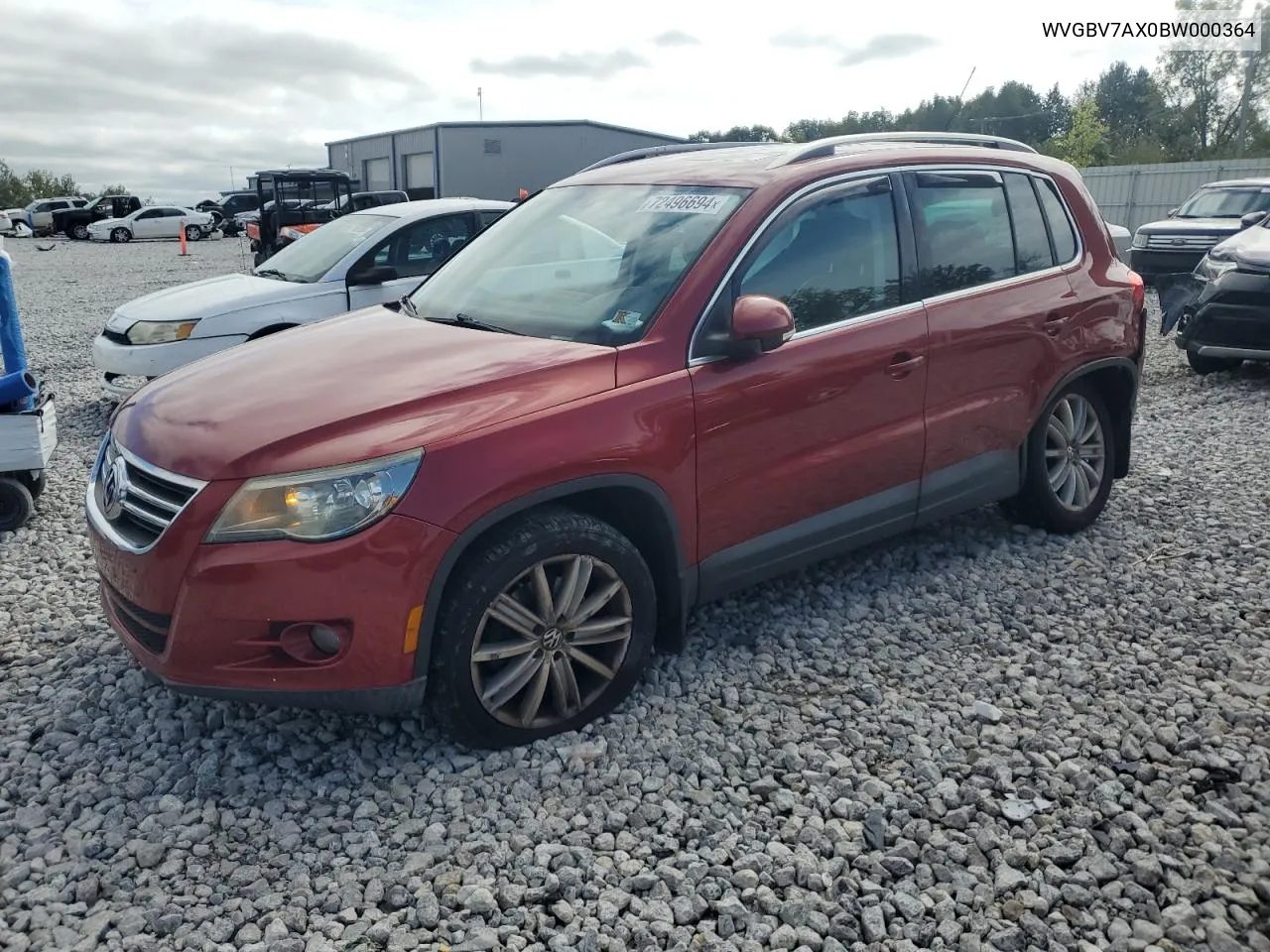 2011 Volkswagen Tiguan S VIN: WVGBV7AX0BW000364 Lot: 72496694