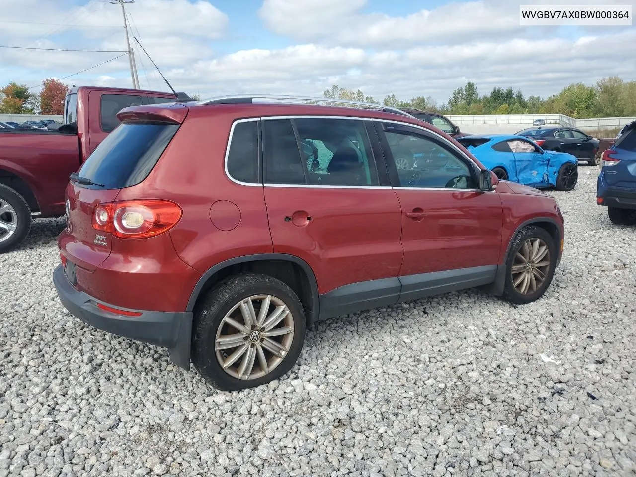 2011 Volkswagen Tiguan S VIN: WVGBV7AX0BW000364 Lot: 72496694