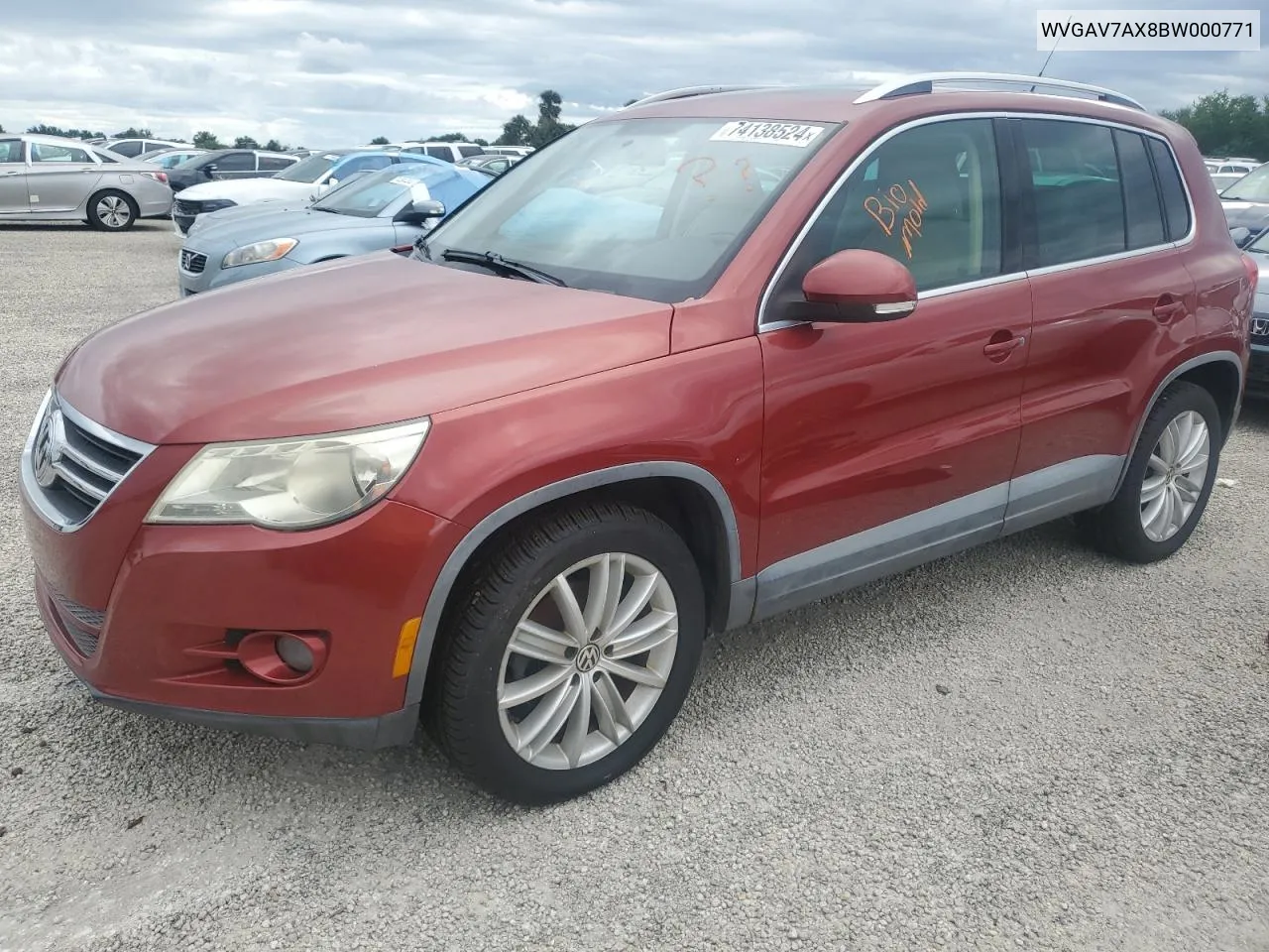 2011 Volkswagen Tiguan S VIN: WVGAV7AX8BW000771 Lot: 74138524