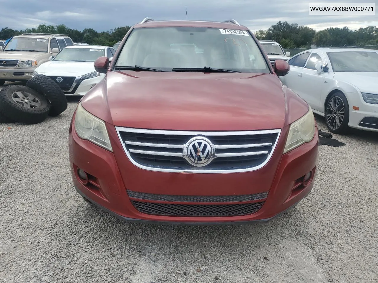 2011 Volkswagen Tiguan S VIN: WVGAV7AX8BW000771 Lot: 74138524