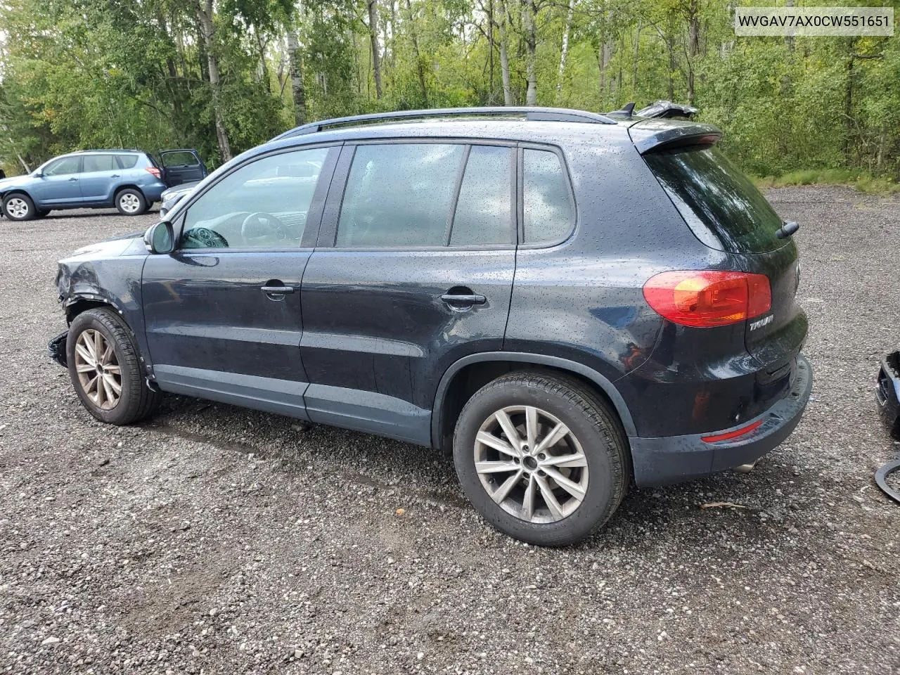 2012 Volkswagen Tiguan S VIN: WVGAV7AX0CW551651 Lot: 70828514