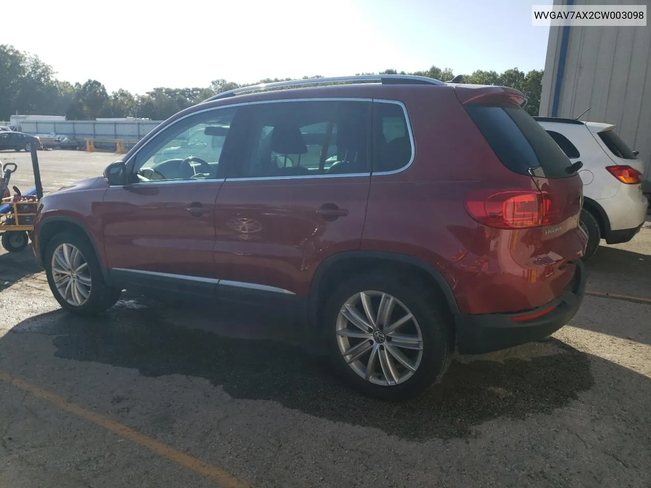 2012 Volkswagen Tiguan S VIN: WVGAV7AX2CW003098 Lot: 74890114