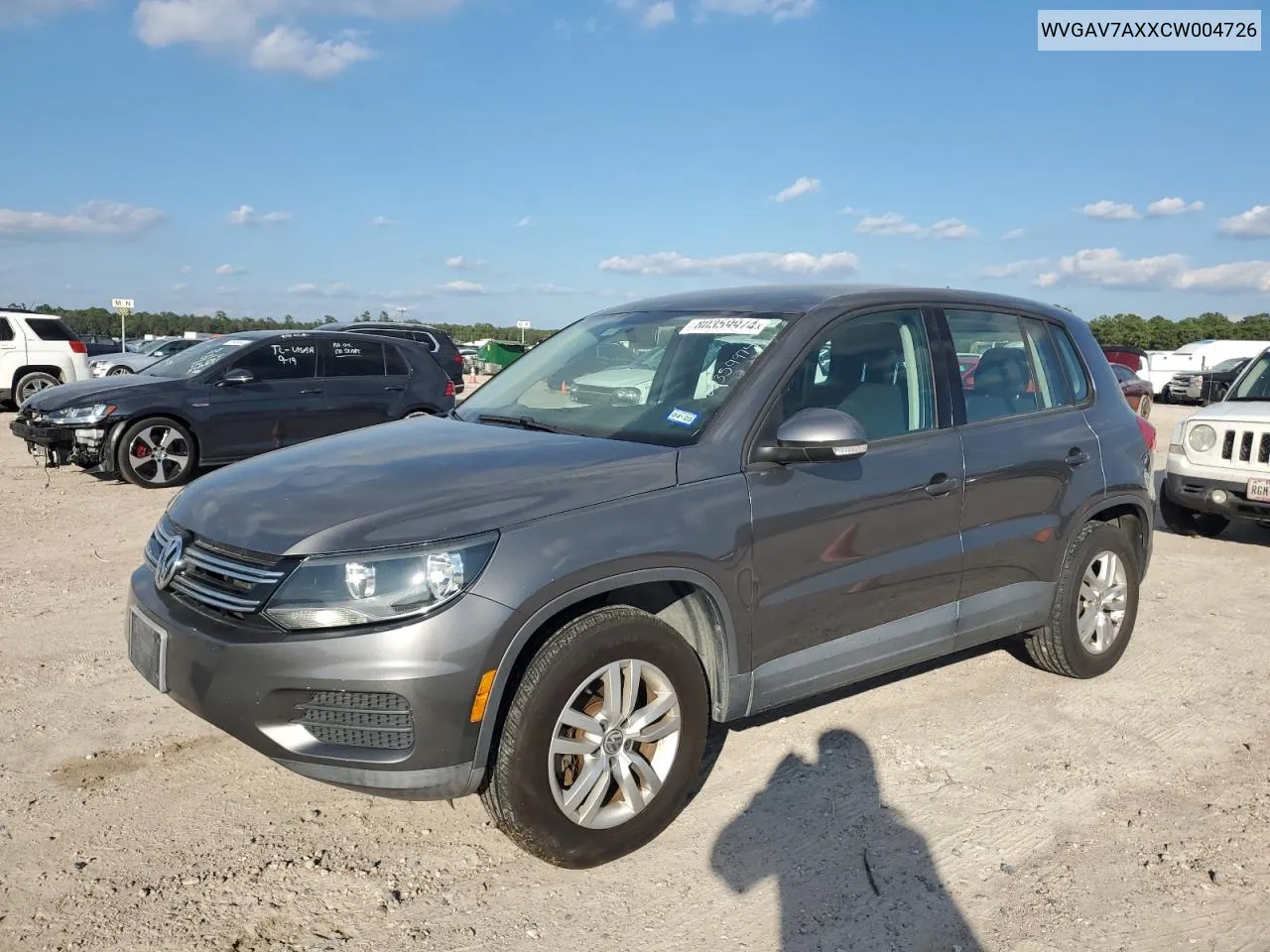 2012 Volkswagen Tiguan S VIN: WVGAV7AXXCW004726 Lot: 80359974