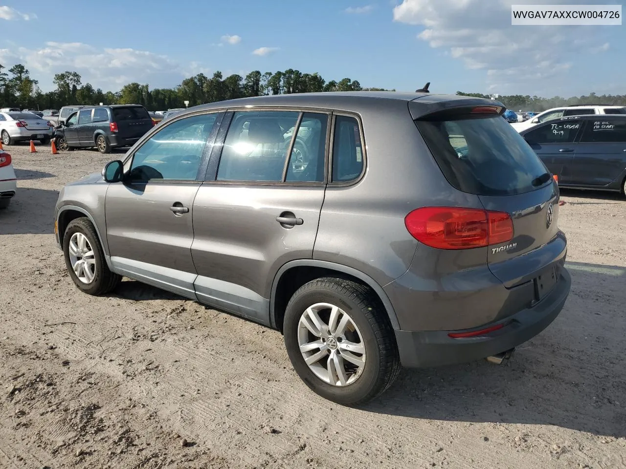 2012 Volkswagen Tiguan S VIN: WVGAV7AXXCW004726 Lot: 80359974