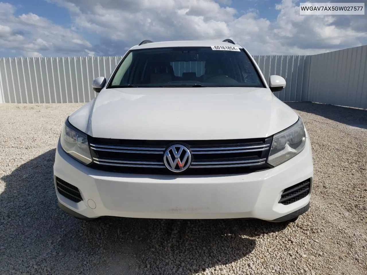 2016 Volkswagen Tiguan S VIN: WVGAV7AX5GW027577 Lot: 60161854