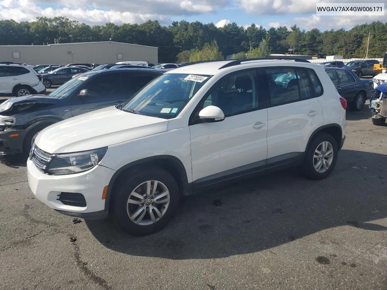 2016 Volkswagen Tiguan S VIN: WVGAV7AX4GW006171 Lot: 72778334