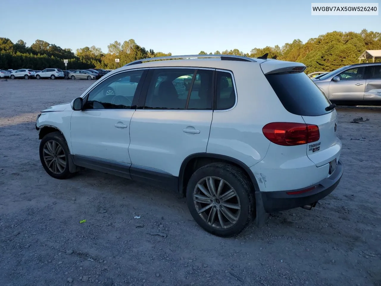 2016 Volkswagen Tiguan S VIN: WVGBV7AX5GW526240 Lot: 74026574