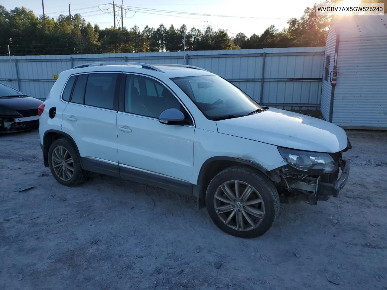 2016 Volkswagen Tiguan S VIN: WVGBV7AX5GW526240 Lot: 74026574