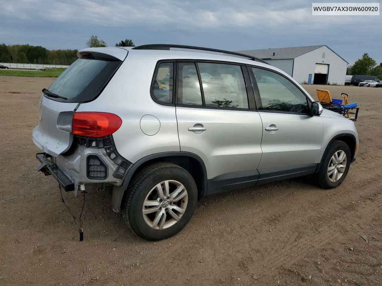 2016 Volkswagen Tiguan S VIN: WVGBV7AX3GW600920 Lot: 74484774