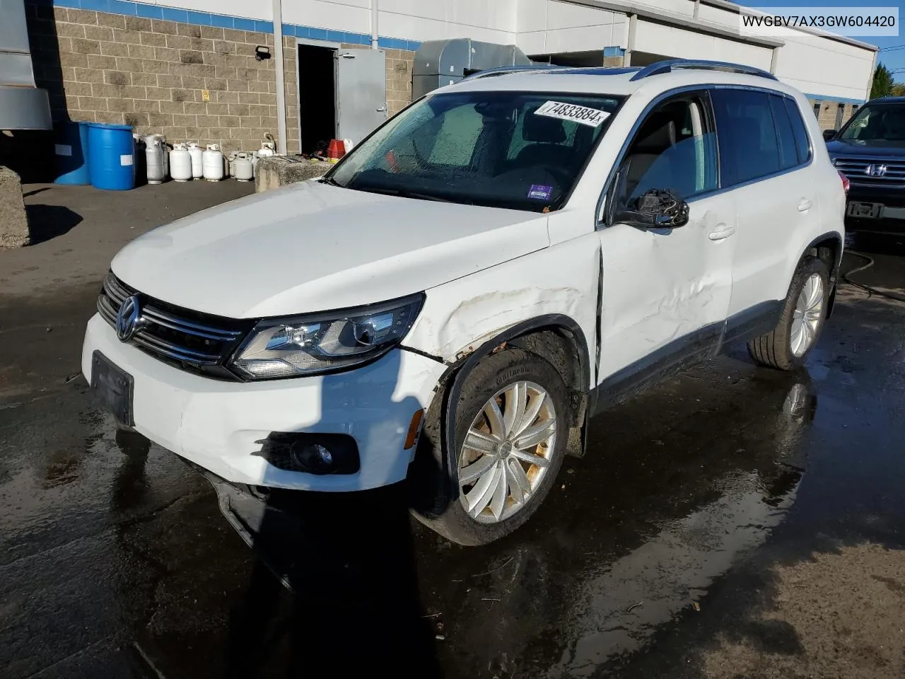 2016 Volkswagen Tiguan S VIN: WVGBV7AX3GW604420 Lot: 74833884