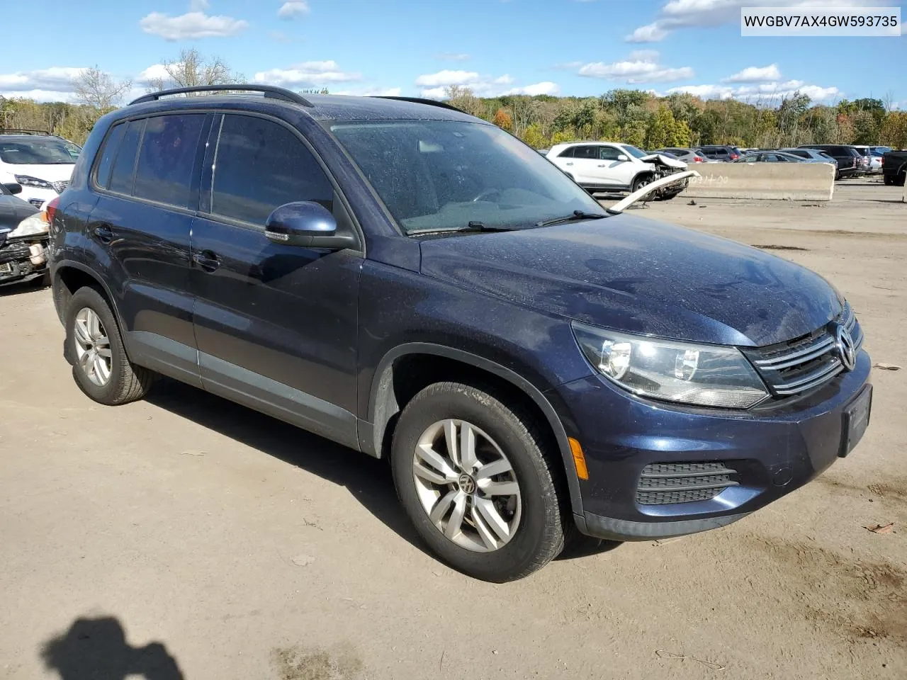 2016 Volkswagen Tiguan S VIN: WVGBV7AX4GW593735 Lot: 74843724