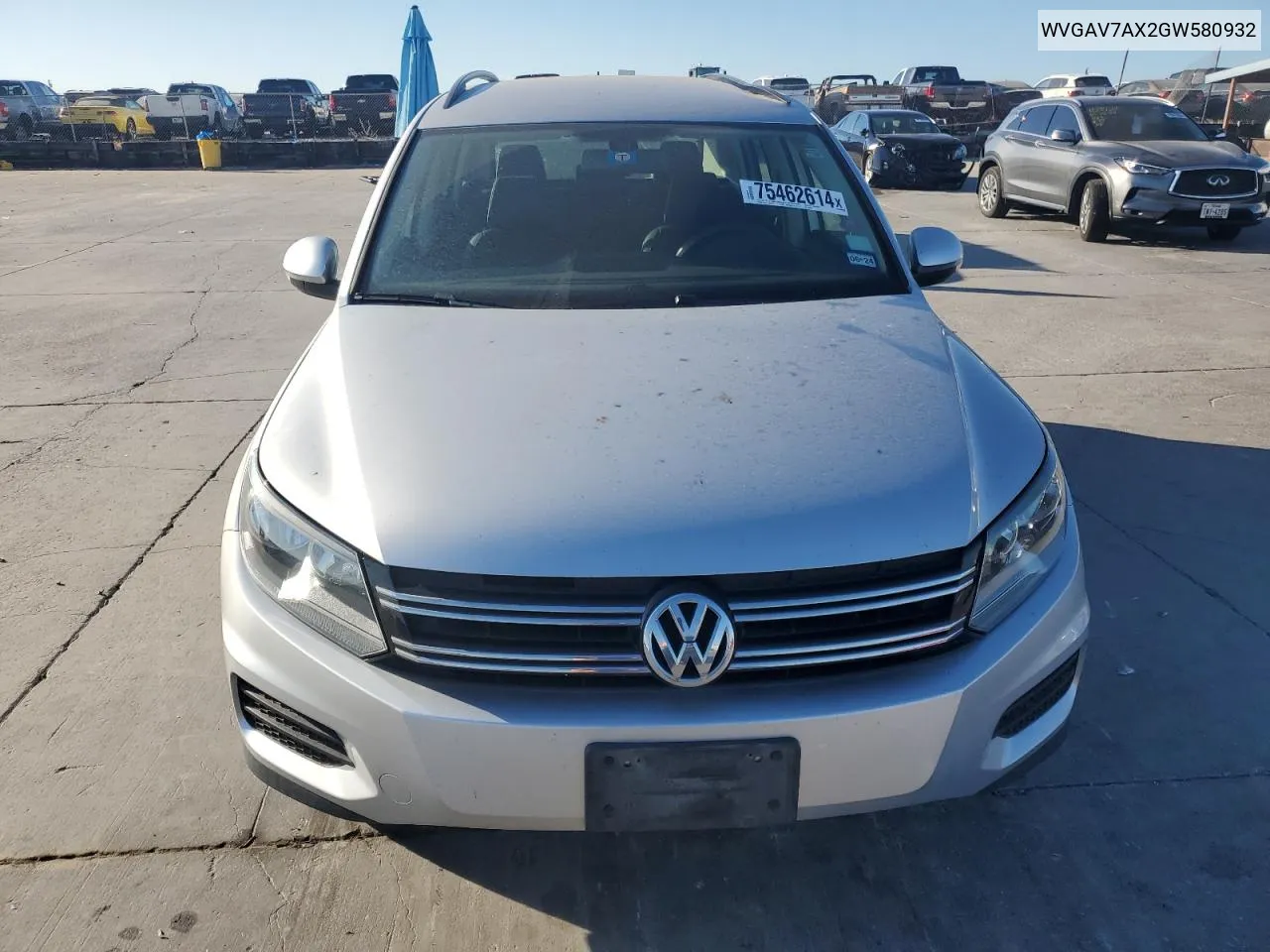 2016 Volkswagen Tiguan S VIN: WVGAV7AX2GW580932 Lot: 75462614