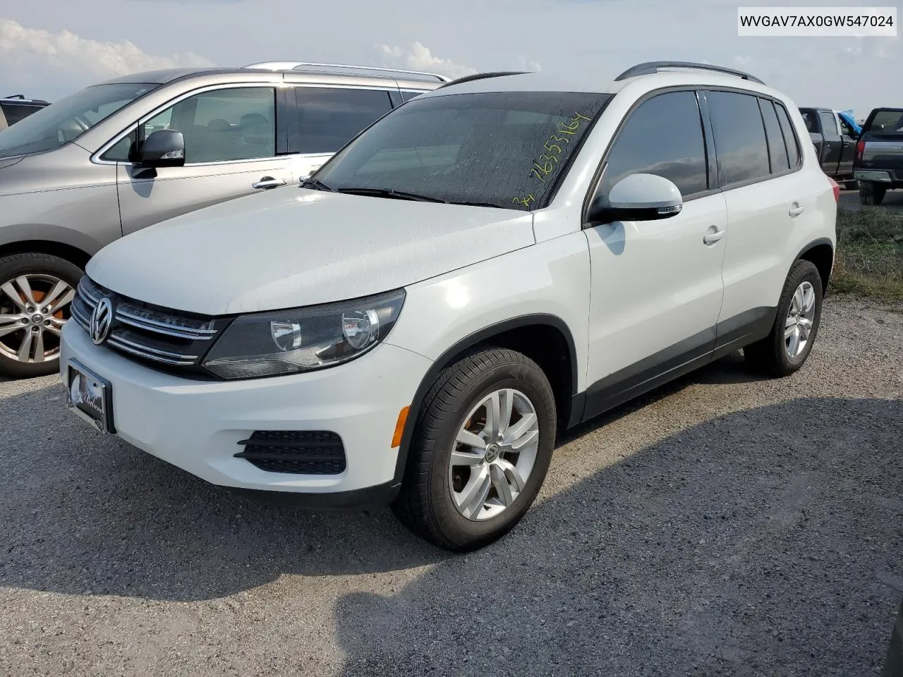 2016 Volkswagen Tiguan S VIN: WVGAV7AX0GW547024 Lot: 76353164