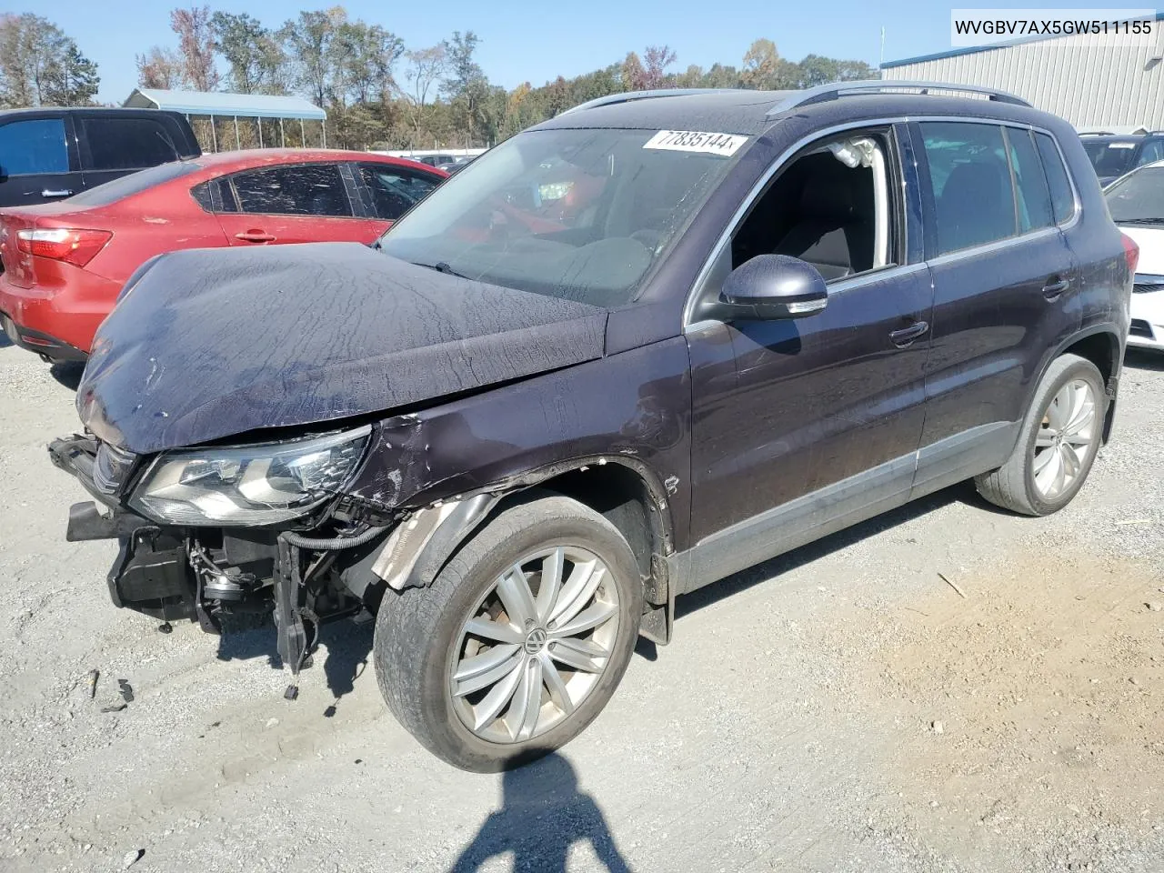 2016 Volkswagen Tiguan S VIN: WVGBV7AX5GW511155 Lot: 77835144