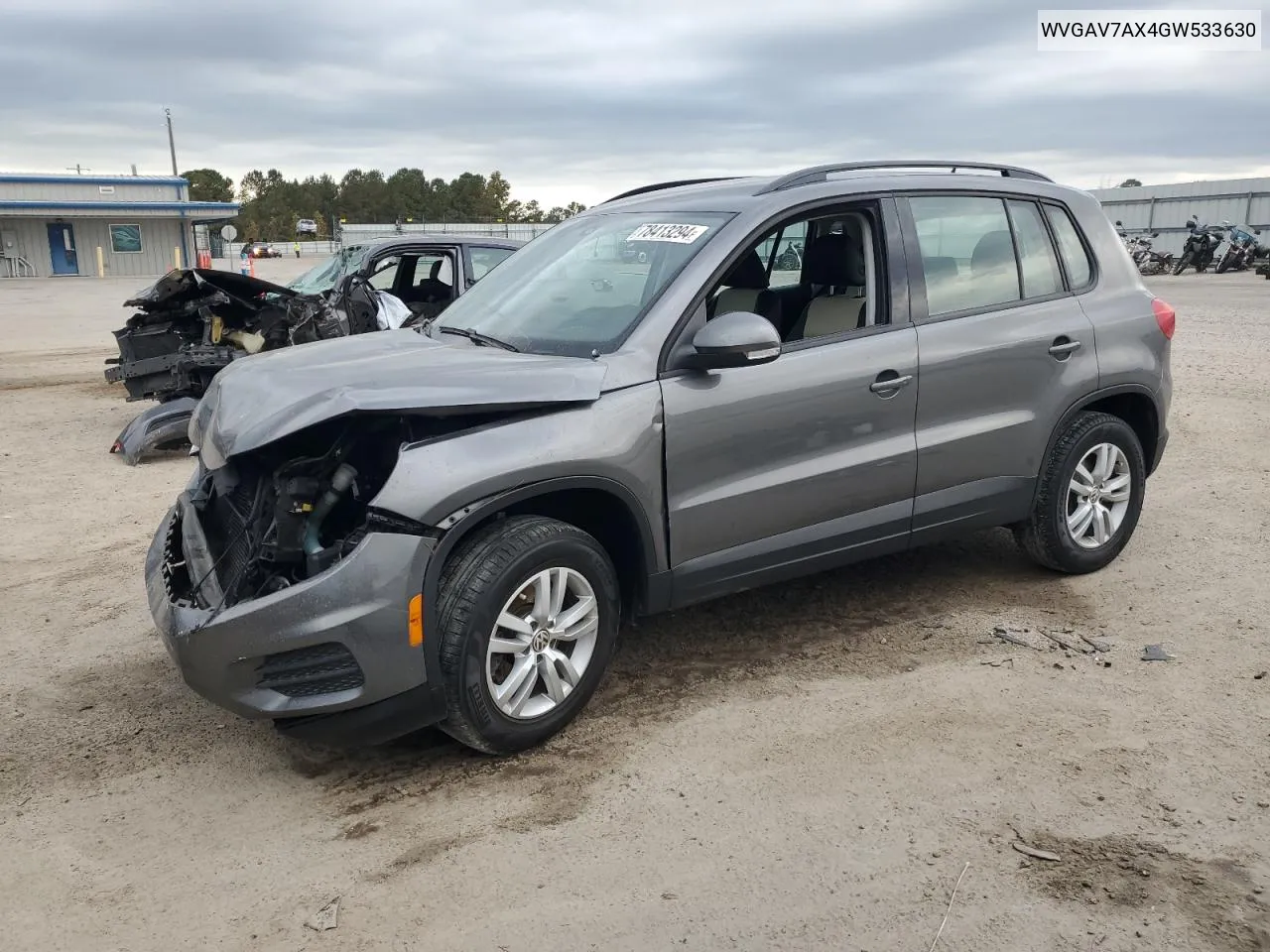 2016 Volkswagen Tiguan S VIN: WVGAV7AX4GW533630 Lot: 78413294