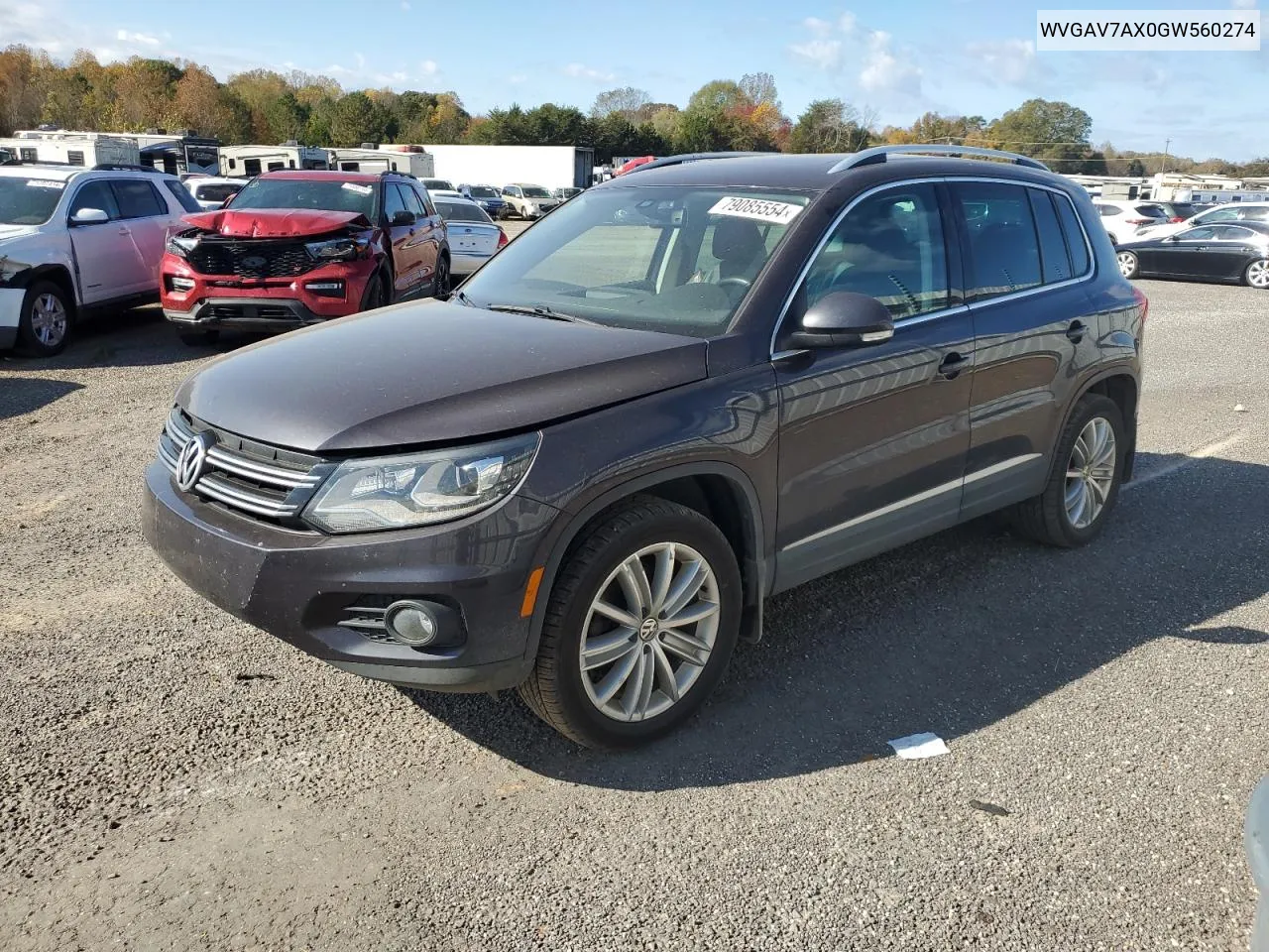 2016 Volkswagen Tiguan S VIN: WVGAV7AX0GW560274 Lot: 79085554