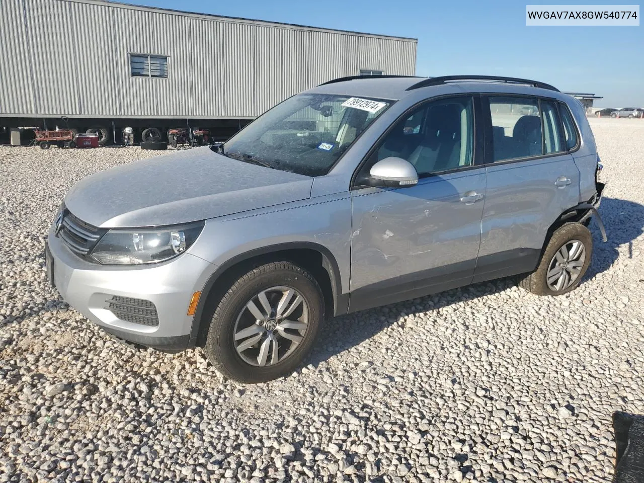 2016 Volkswagen Tiguan S VIN: WVGAV7AX8GW540774 Lot: 79912974