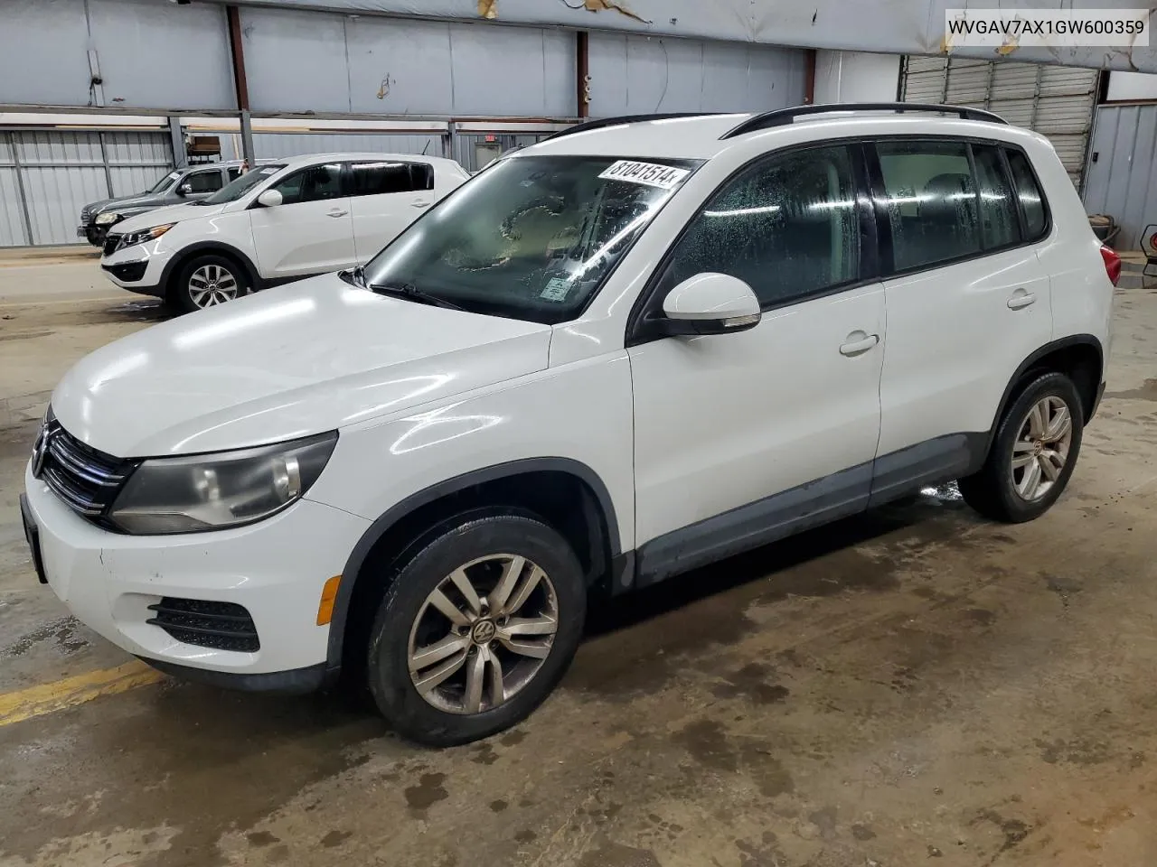 2016 Volkswagen Tiguan S VIN: WVGAV7AX1GW600359 Lot: 81041514