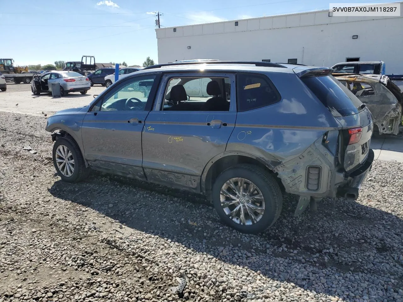 2018 Volkswagen Tiguan S VIN: 3VV0B7AX0JM118287 Lot: 72348384