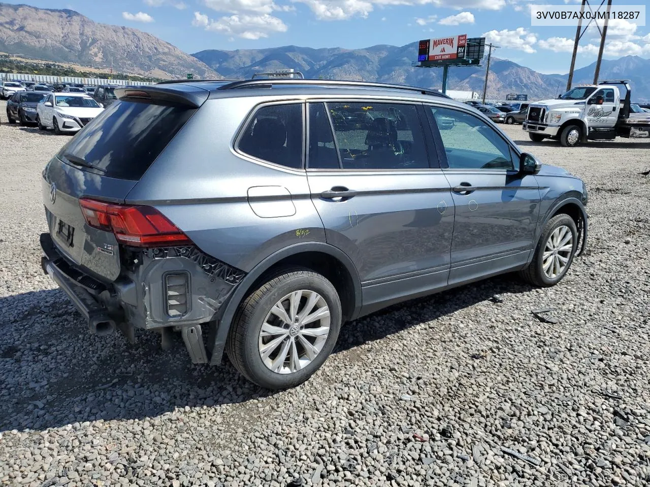 2018 Volkswagen Tiguan S VIN: 3VV0B7AX0JM118287 Lot: 72348384