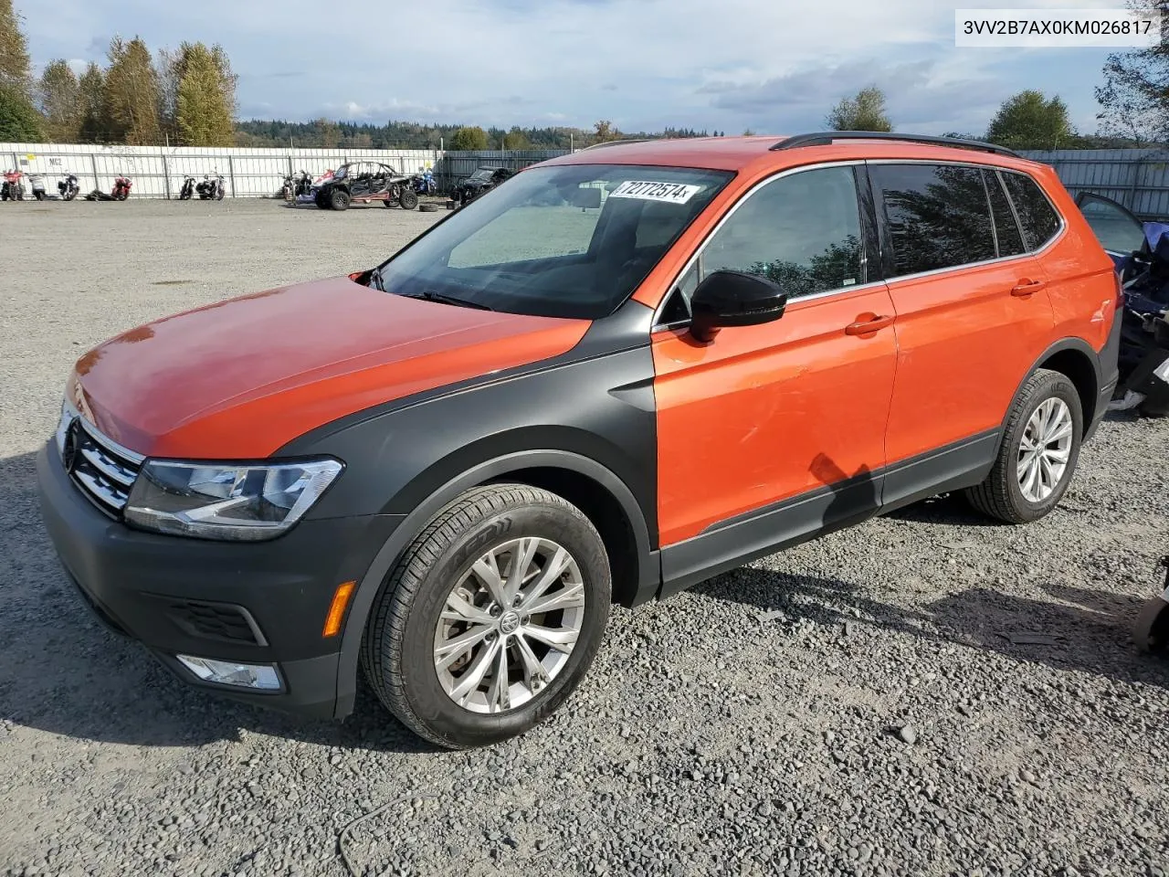 2019 Volkswagen Tiguan Se VIN: 3VV2B7AX0KM026817 Lot: 72772574