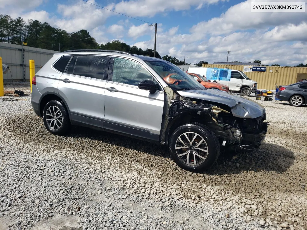 2019 Volkswagen Tiguan Se VIN: 3VV3B7AX3KM090743 Lot: 73009474