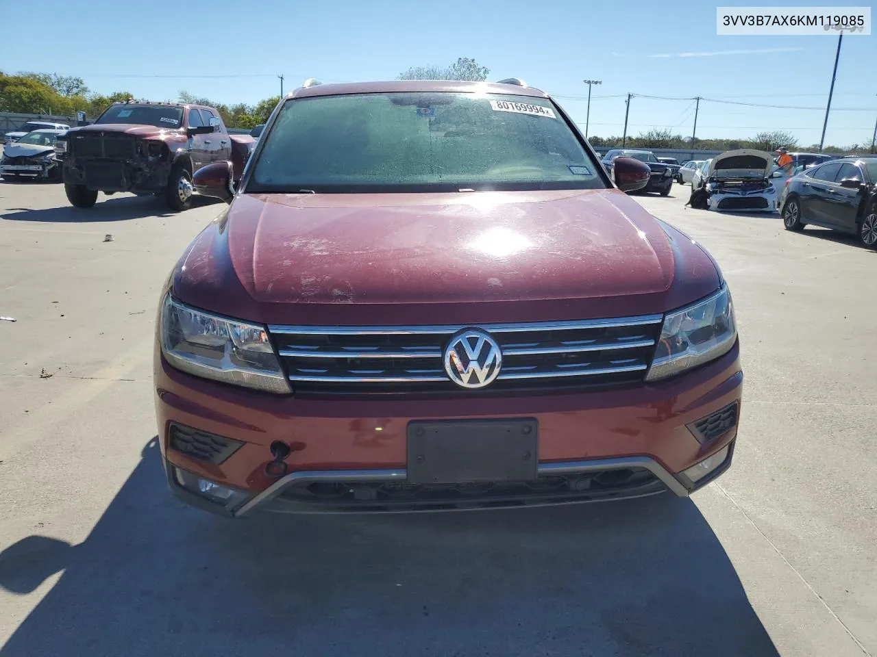 2019 Volkswagen Tiguan Se VIN: 3VV3B7AX6KM119085 Lot: 80169994