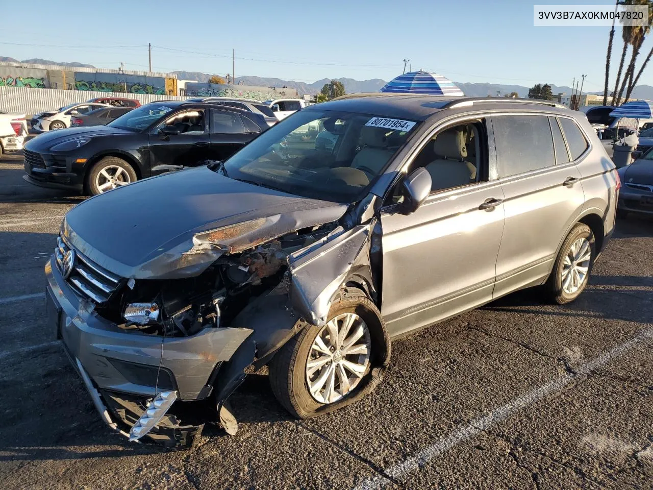 2019 Volkswagen Tiguan Se VIN: 3VV3B7AX0KM047820 Lot: 80701954