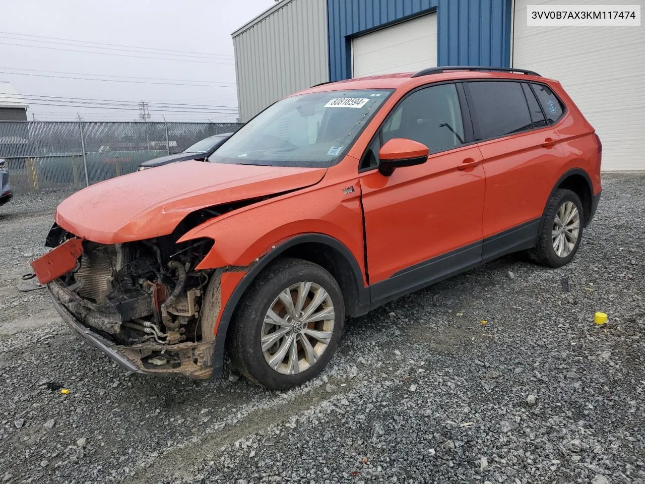 2019 Volkswagen Tiguan S VIN: 3VV0B7AX3KM117474 Lot: 80818594