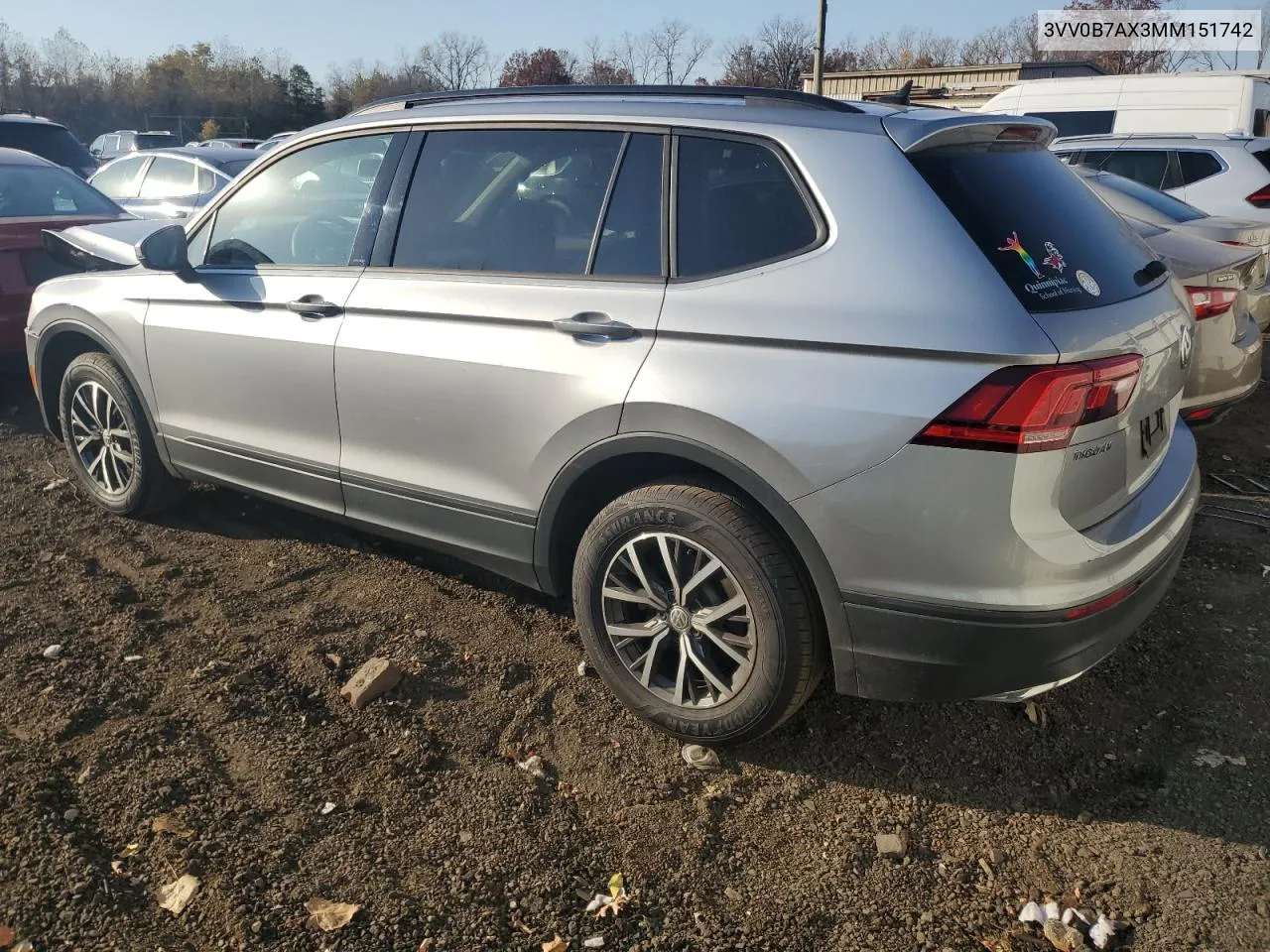 2021 Volkswagen Tiguan S VIN: 3VV0B7AX3MM151742 Lot: 76689844