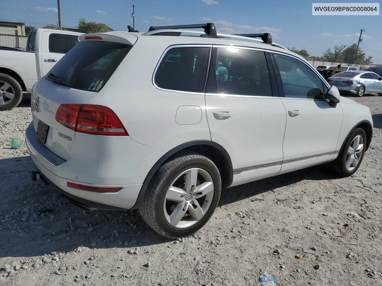 2012 Volkswagen Touareg Hybrid VIN: WVGEG9BP8CD008064 Lot: 77874234