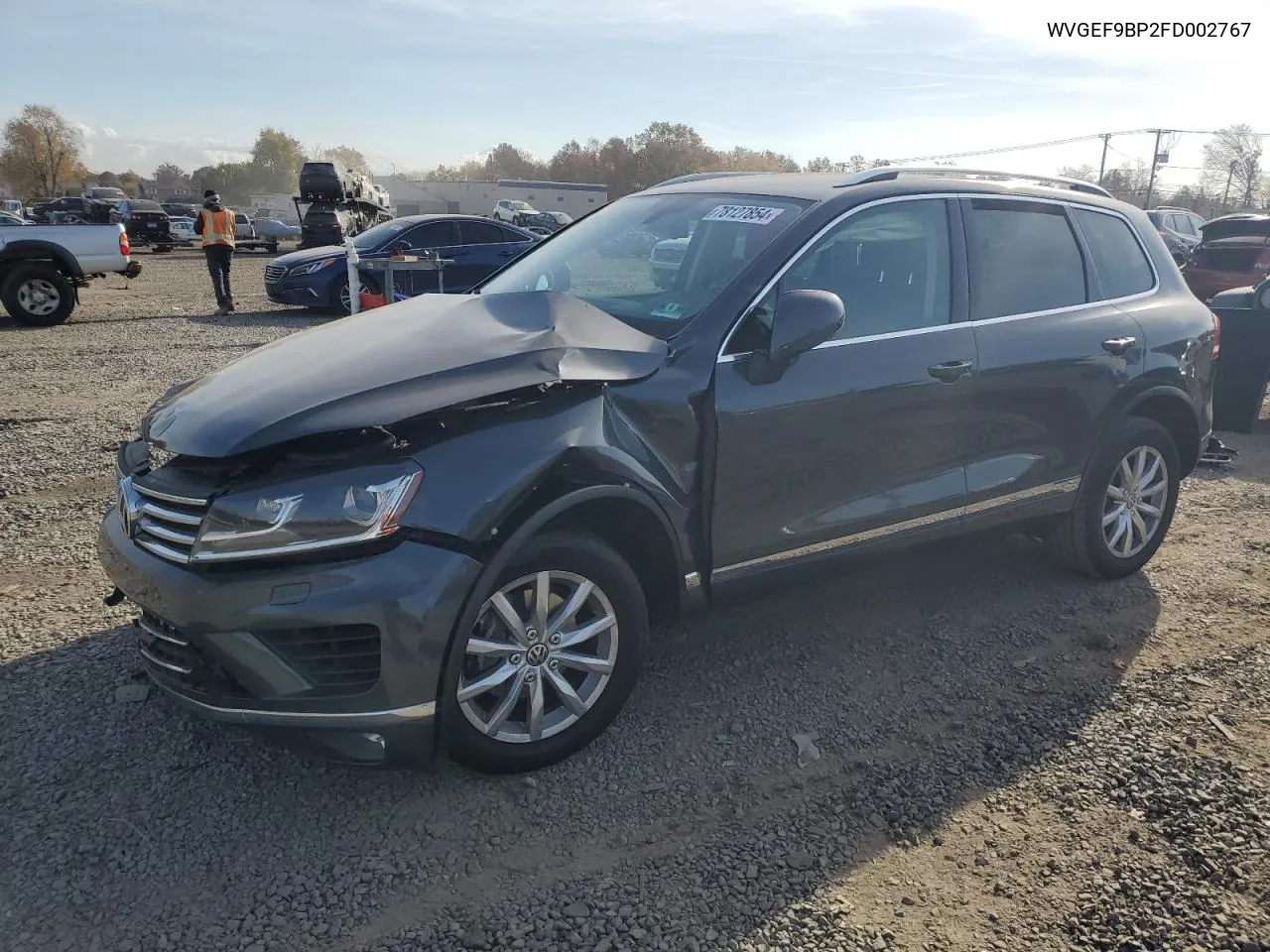 2015 Volkswagen Touareg V6 VIN: WVGEF9BP2FD002767 Lot: 78127854