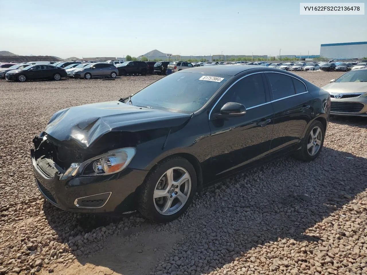 2012 Volvo S60 T5 VIN: YV1622FS2C2136478 Lot: 61757984