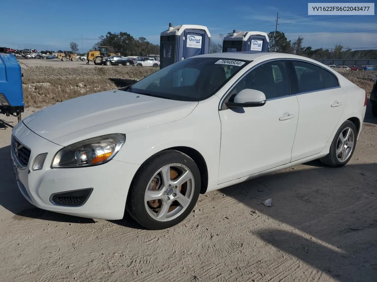 2012 Volvo S60 T5 VIN: YV1622FS6C2043477 Lot: 75048934