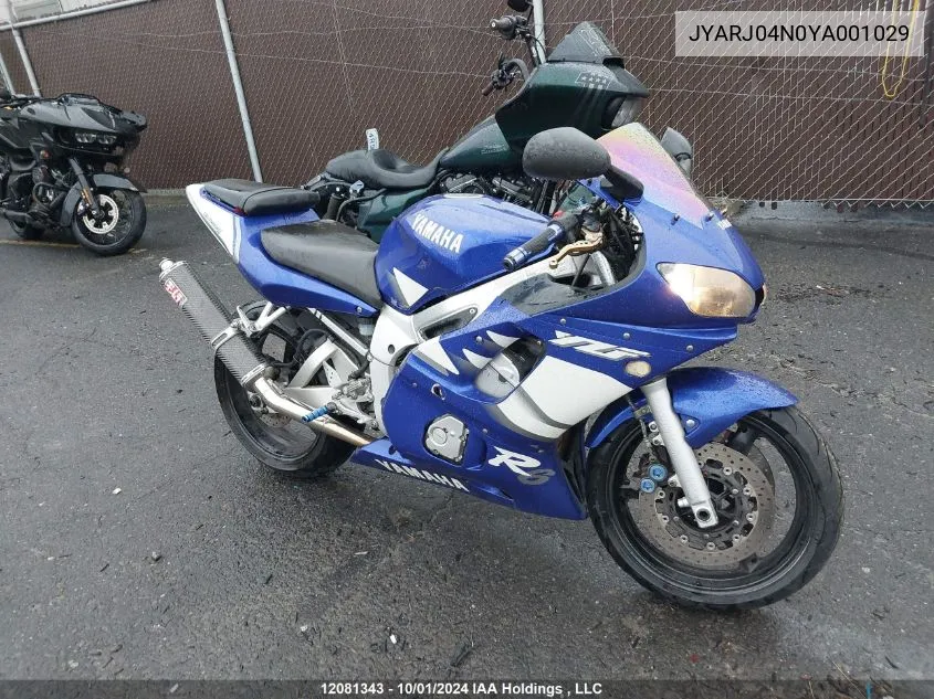 2000 Yamaha Yzfr6 VIN: JYARJ04N0YA001029 Lot: 12081343