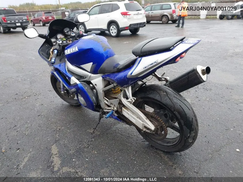 2000 Yamaha Yzfr6 VIN: JYARJ04N0YA001029 Lot: 12081343