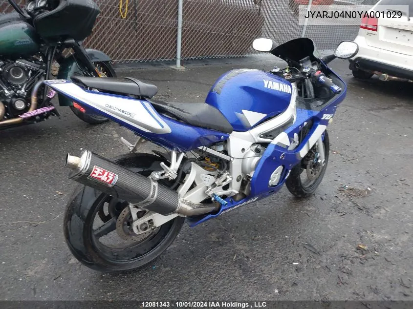 2000 Yamaha Yzfr6 VIN: JYARJ04N0YA001029 Lot: 12081343