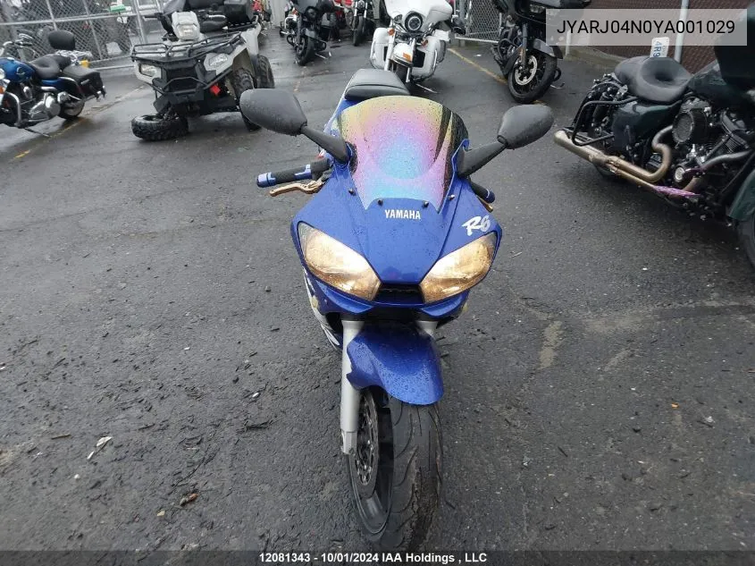 2000 Yamaha Yzfr6 VIN: JYARJ04N0YA001029 Lot: 12081343