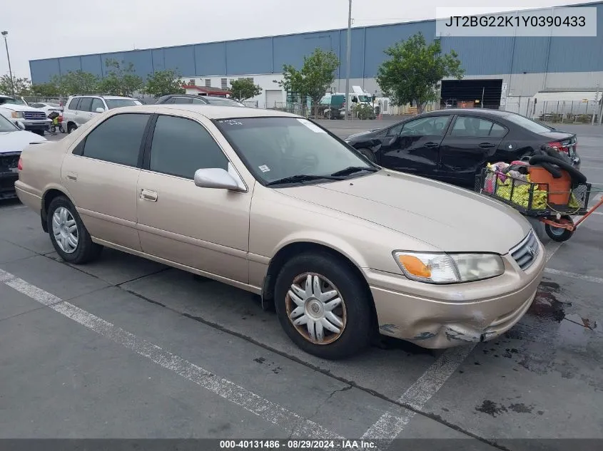 2000 Toyota Camry Le VIN: JT2BG22K1Y0390433 Lot: 40131486